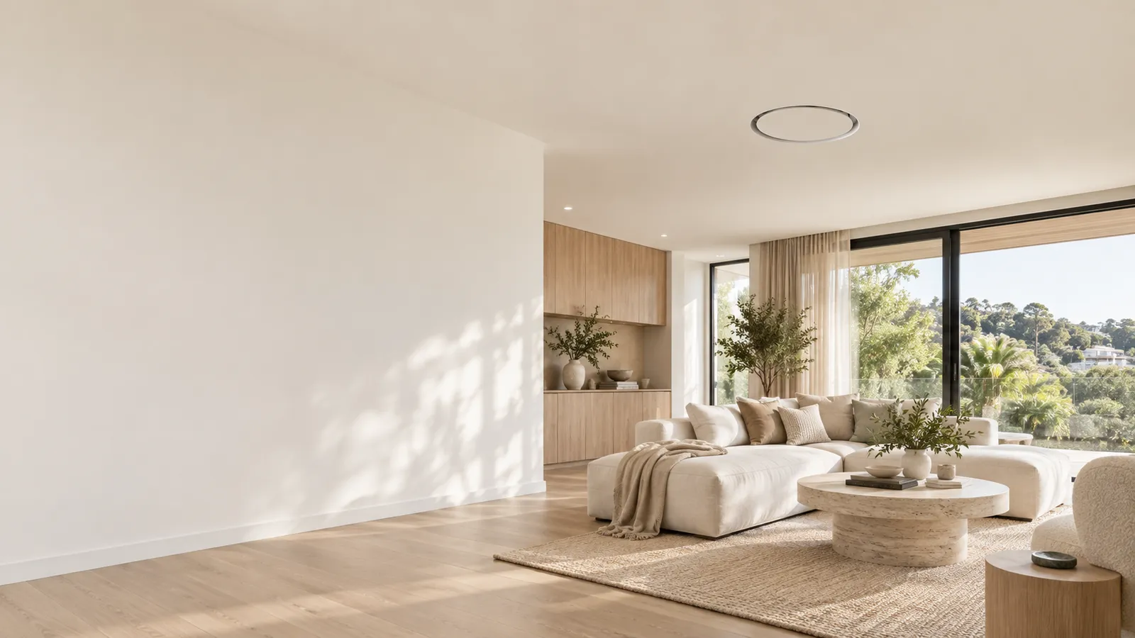 Ducted air conditioning ceiling diffuser in a light-filled Lower North Shore living room