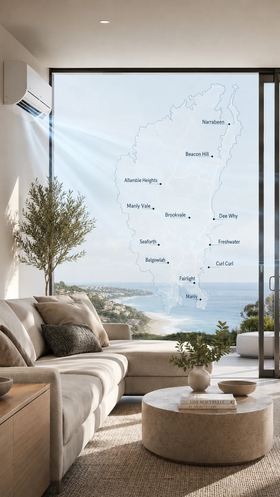Map of the Northern Beaches showing suburbs serviced by Luxe Air