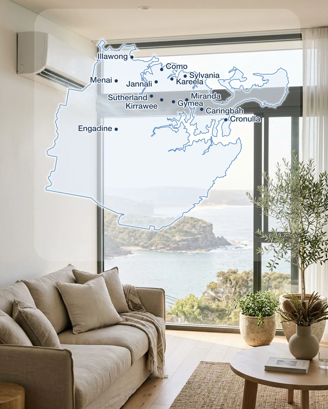 Map of the Sutherland Shire showing suburbs serviced by Luxe Air